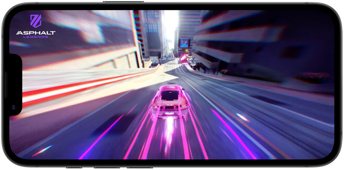 iPhone dix-sept-e montrant un jeu de course en action