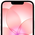 iPhone dix-sept-e, vue partielle de l’avant avec Ceramic Shield 2, rose pâle, affichant une image de fleur rose en fond d’écran
