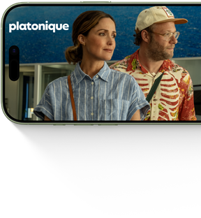 iPhone 17, face avant, affichant la série Platonique d’Apple TV+