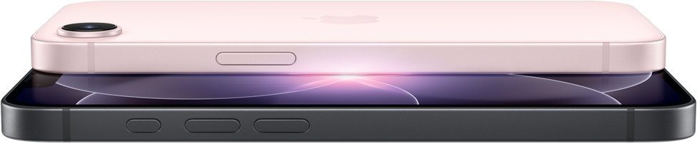 iPhone dix-sept-e, vue lat&eacute;rale et arri&egrave;re, rose p&acirc;le, iPhone dix-sept-e, vue lat&eacute;rale et avant, noir