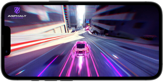 iPhone dix-sept-e montrant un jeu de course en action