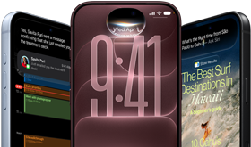 3 iPhone 18 Pro devices in Glacier, Burgundy, and Black, front exterior, screens show Siri AI integration in lock screen, Message Summary, and Ask Siri