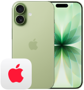 iPhone 17, face arrière, sauge, système à deux caméras Fusion, face avant, Dynamic Island, bordure d’écran mince et noire, logo AppleCare+