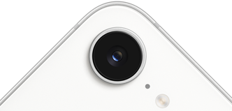iPhone dix-sept-e, vue partielle de l’arrière, blanc, caméra Fusion dans la partie supérieure